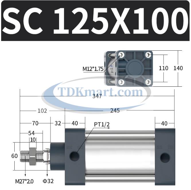Xi lanh khí nén vuông SC125X100