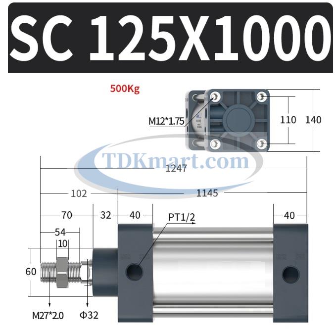 Xi lanh khí nén vuông SC125X1000