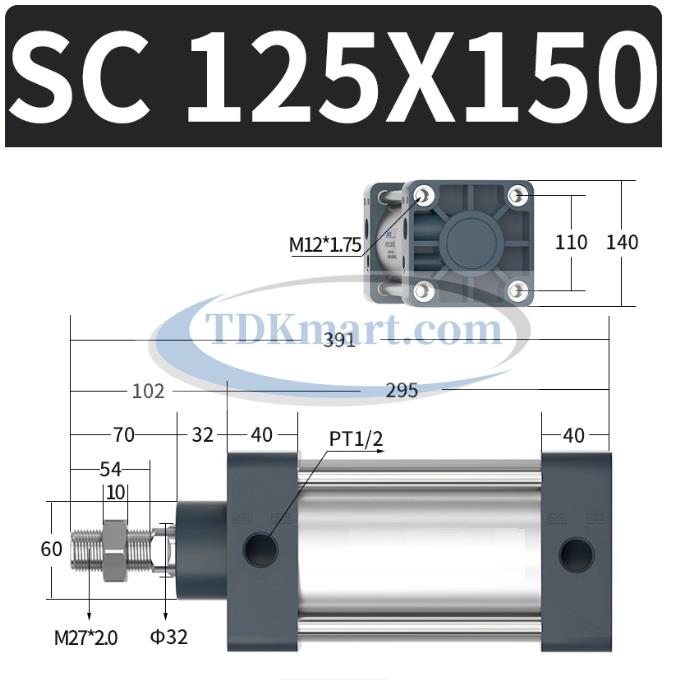 Xi lanh khí nén vuông SC125X150
