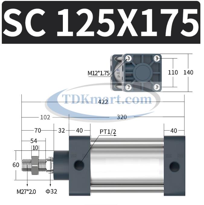 Xi lanh khí nén vuông SC125X175