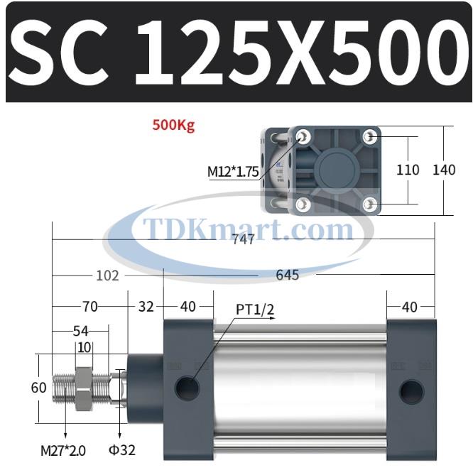 Xi lanh khí nén vuông SC125X500