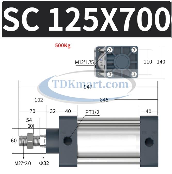 Xi lanh khí nén vuông SC125X700