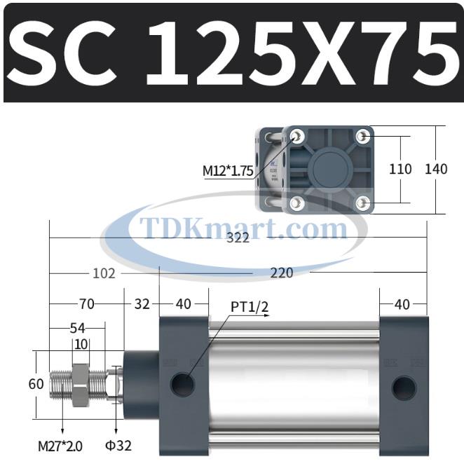 Xi lanh khí nén vuông SC125X75