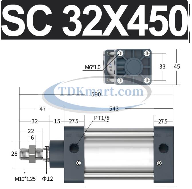 Xi lanh khí nén vuông SC32X450