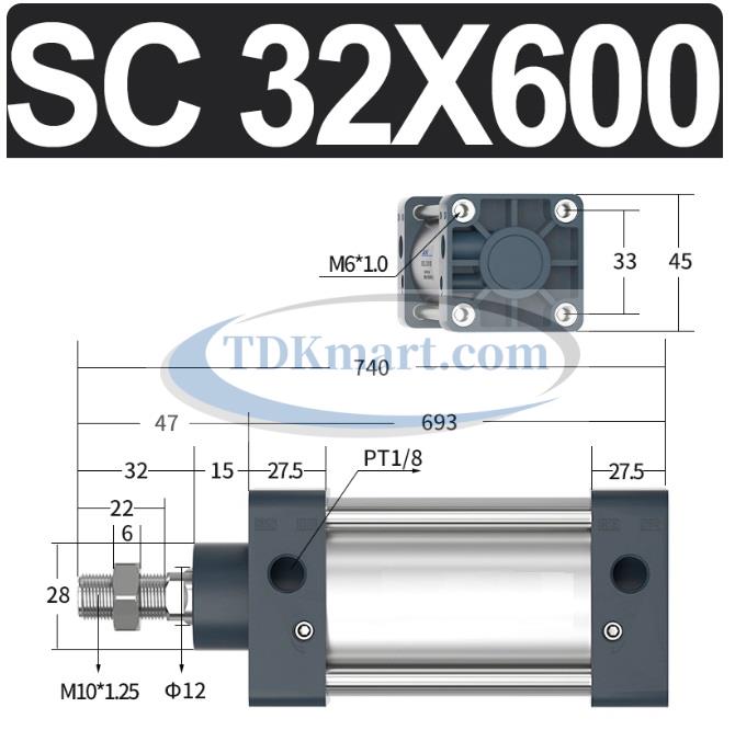 Xi lanh khí nén vuông SC32X600