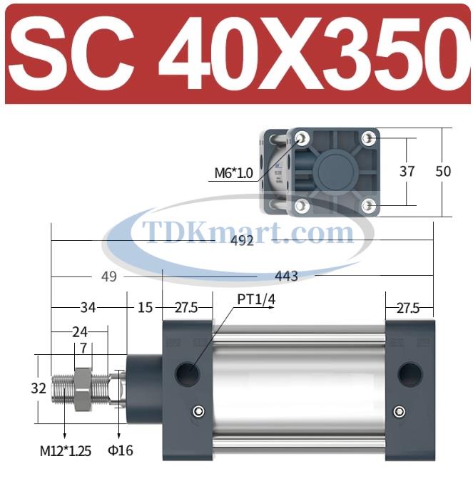 Xi lanh khí nén vuông SC40X350