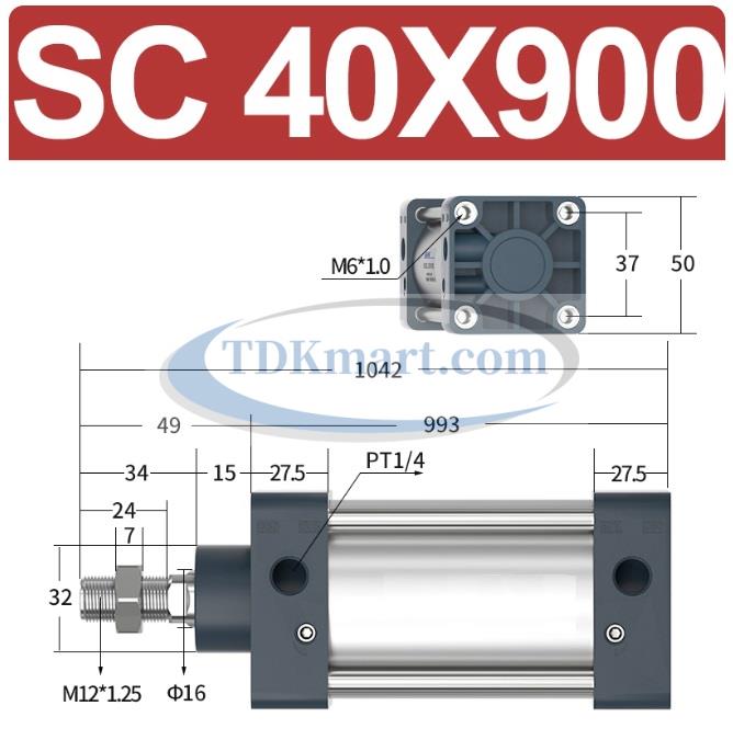 Xi lanh khí nén vuông SC40X900