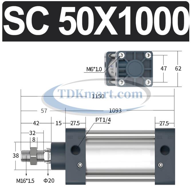 Xi lanh khí nén vuông SC50X1000