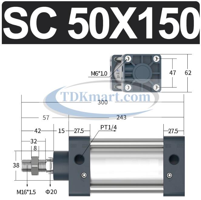 Xi lanh khí nén vuông SC50X150