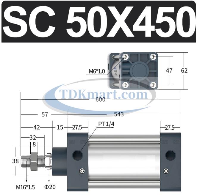 Xi lanh khí nén vuông SC50X450