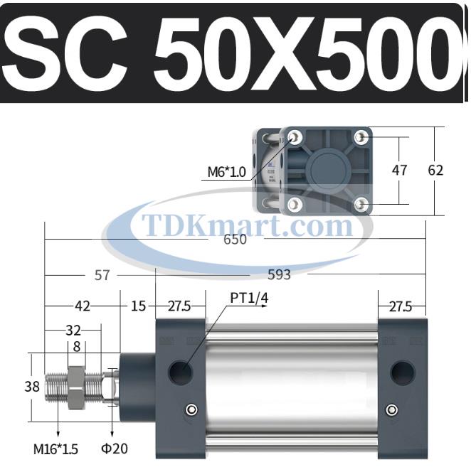 Xi lanh khí nén vuông SC50X500