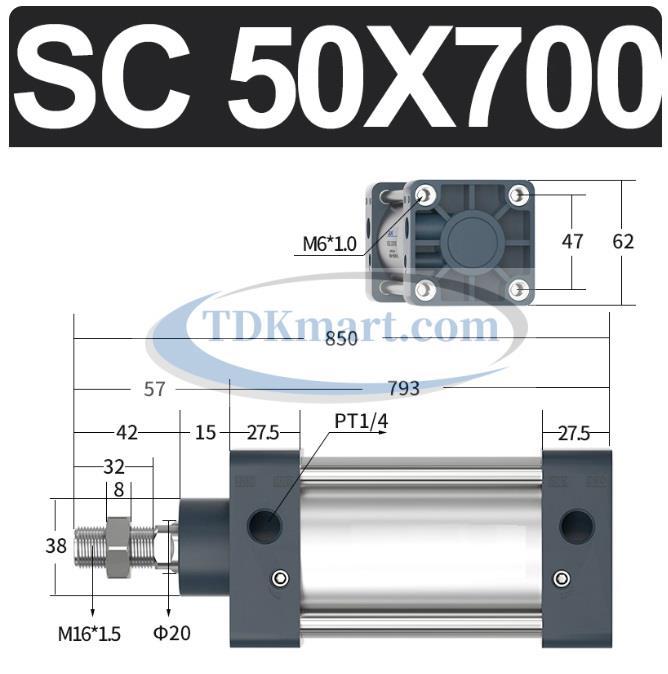 Xi lanh khí nén vuông SC50X700