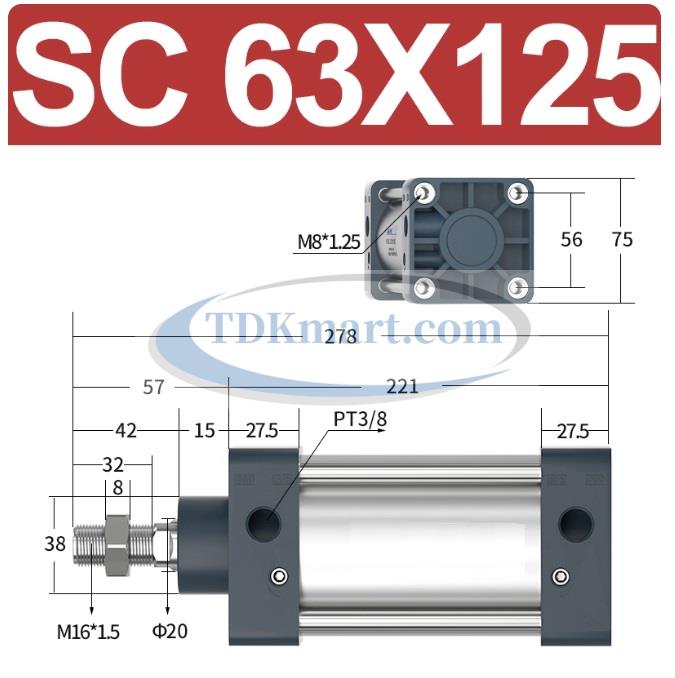 Xi lanh khí nén vuông SC63X125