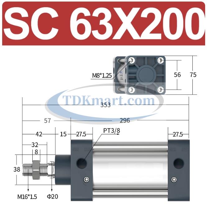 Xi lanh khí nén vuông SC63X200