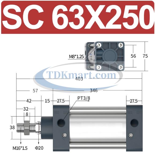 Xi lanh khí nén vuông SC63X250