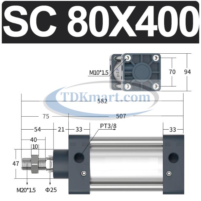 Xi lanh khí nén vuông SC80X400