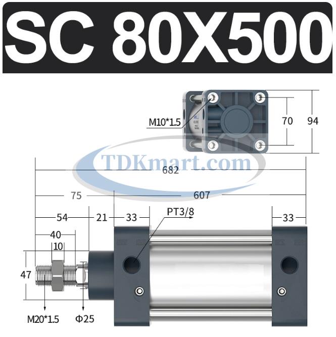 Xi lanh khí nén vuông SC80X500