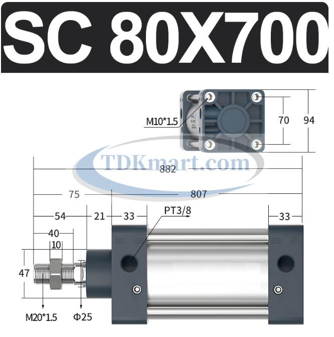 Xi lanh khí nén vuông SC80X700