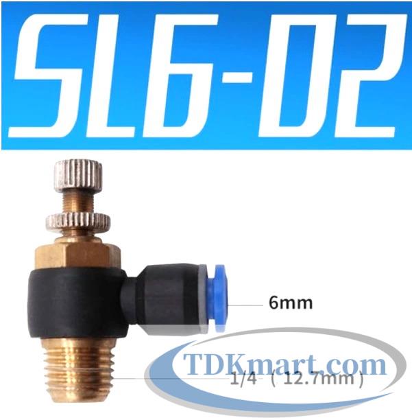 Van tiết lưu khí nén ghim ống 6mm ren ngoài 1/4