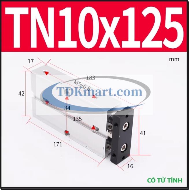 Xi lanh khí nén 2 ty TN10X125-S