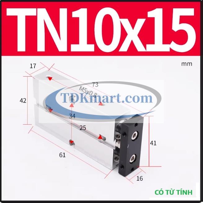Xi lanh khí nén 2 ty TN10X15-S