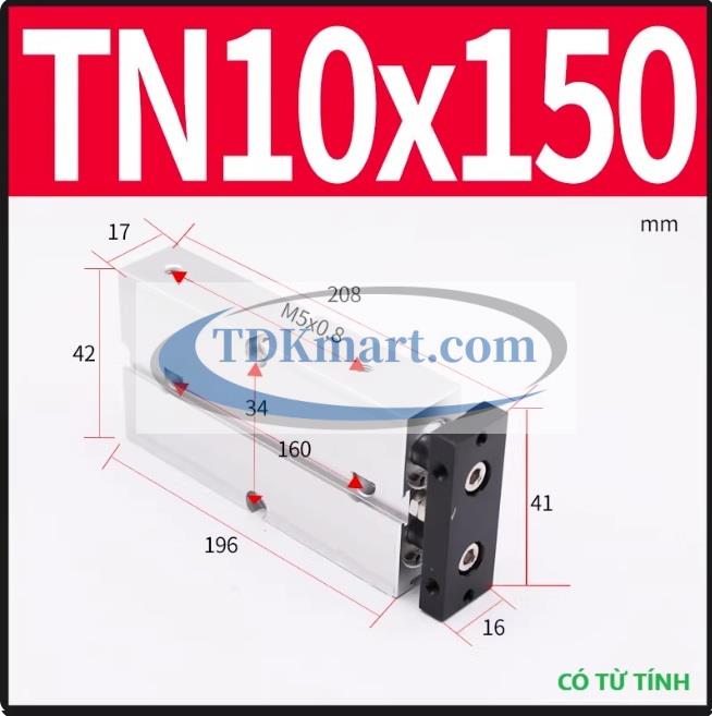 Xi lanh khí nén 2 ty TN10X150-S