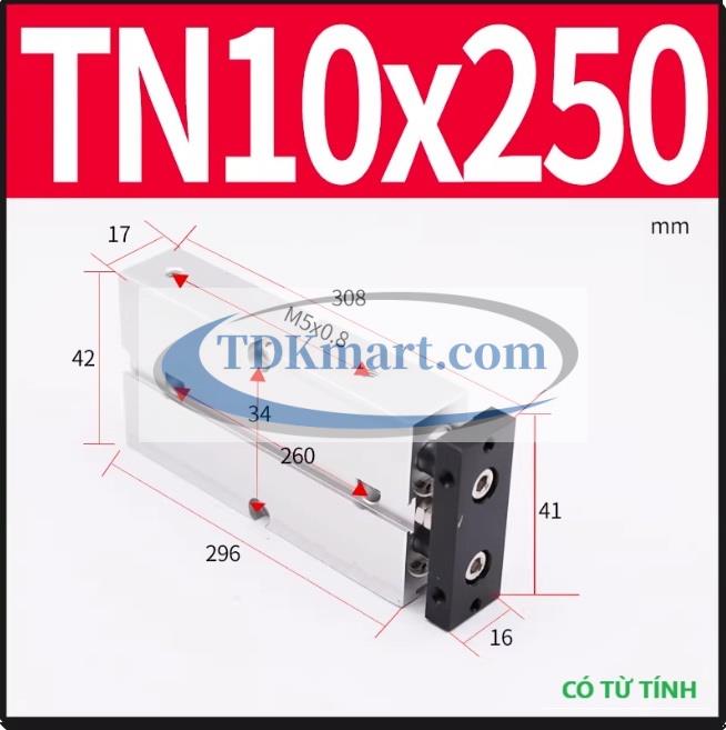 Xi lanh khí nén 2 ty TN10X250-S