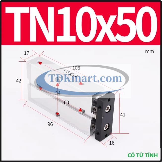 Xi lanh khí nén 2 ty TN10X50-S