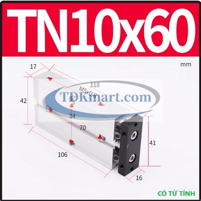 Xi lanh khí nén 2 ty TN10X60-S