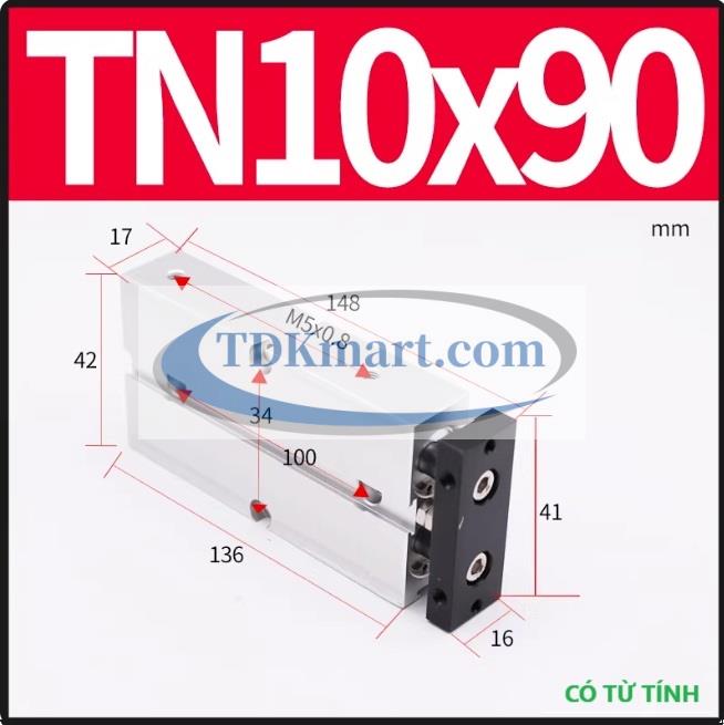 Xi lanh khí nén 2 ty TN10X90-S