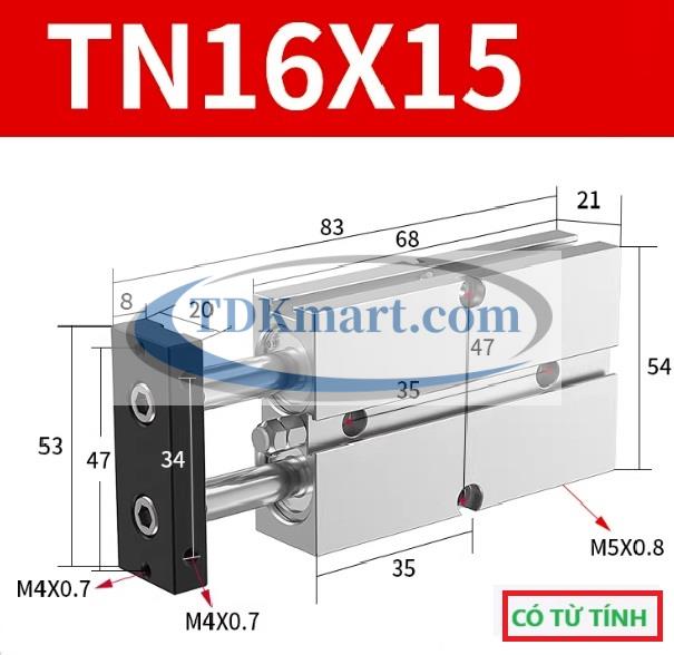 Xi lanh khí nén 2 ty TN16X15-S