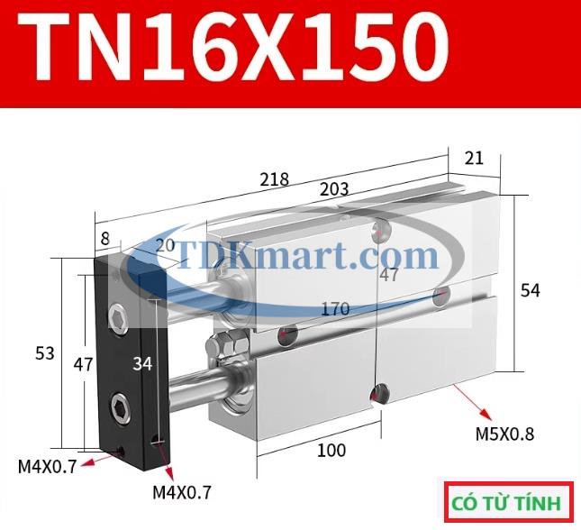 Xi lanh khí nén 2 ty TN16X150-S