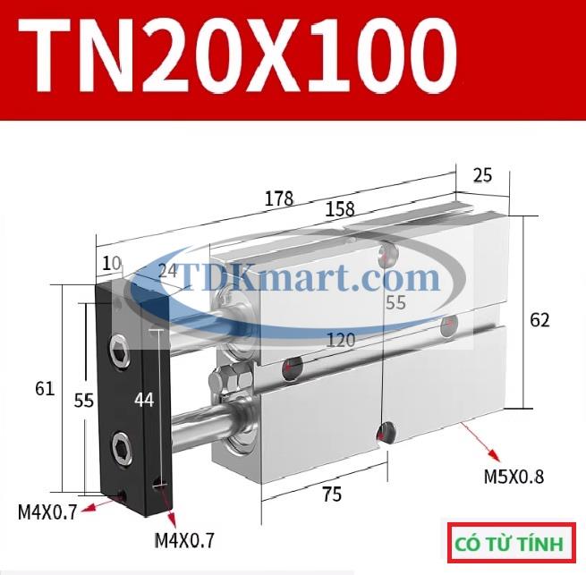 Xi lanh khí nén 2 ty TN20X100-S