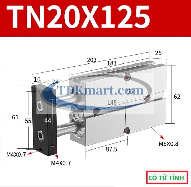 Xi lanh khí nén 2 ty TN20X125-S