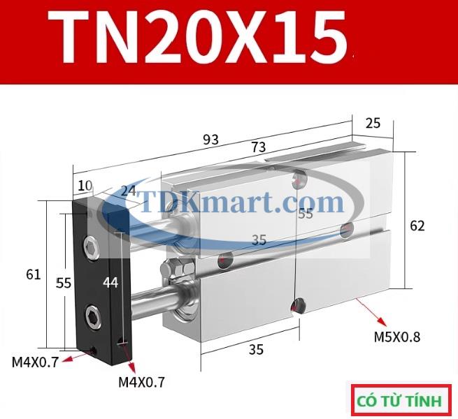 Xi lanh khí nén 2 ty TN20X15-S