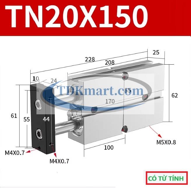 Xi lanh khí nén 2 ty TN20X150-S