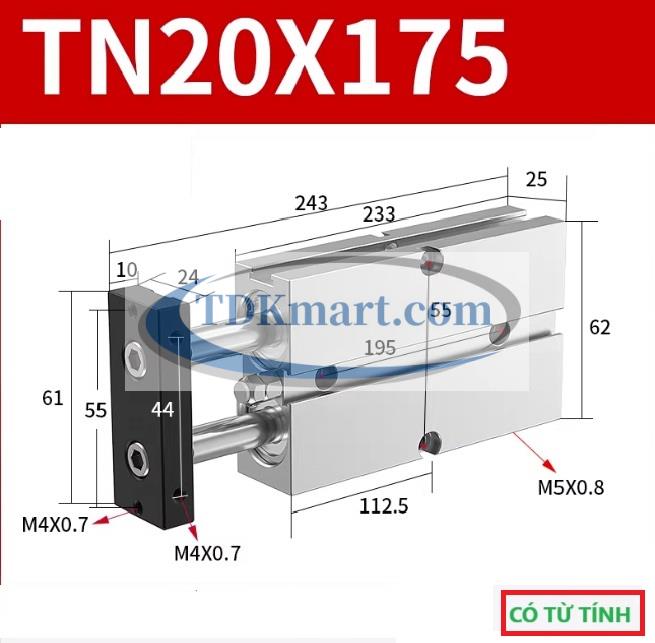 Xi lanh khí nén 2 ty TN20X175-S