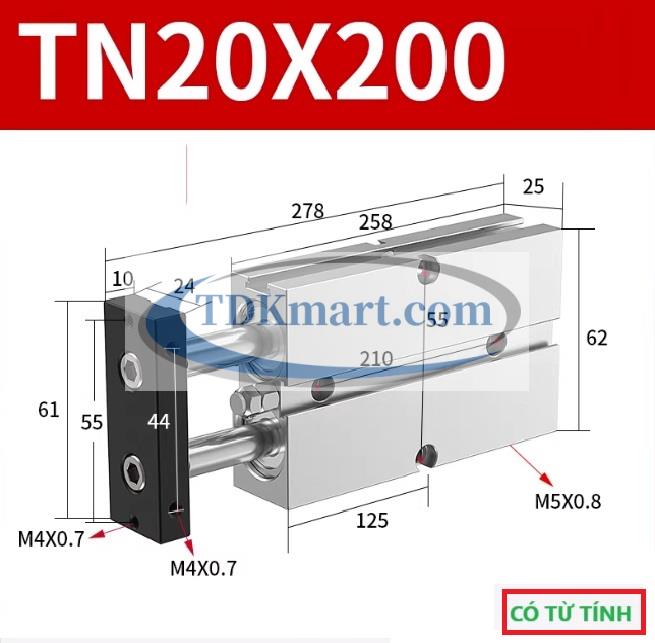 Xi lanh khí nén 2 ty TN20X200-S