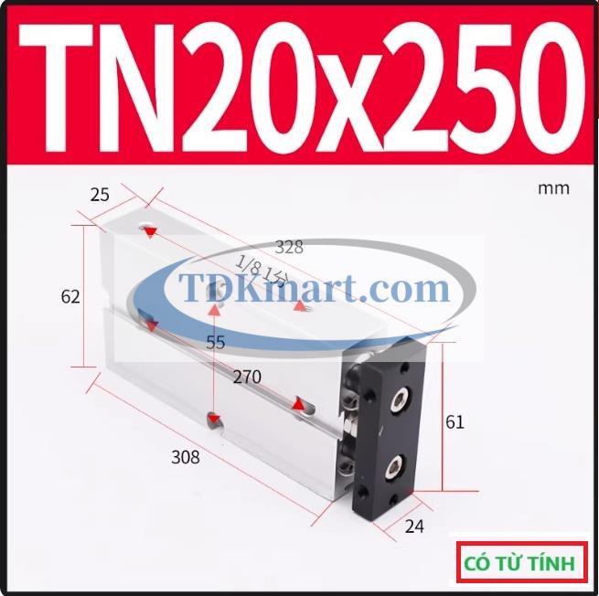 Xi lanh khí nén 2 ty TN20X250-S