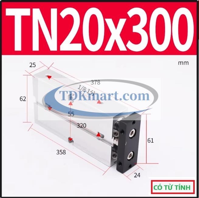 Xi lanh khí nén 2 ty TN20X300-S