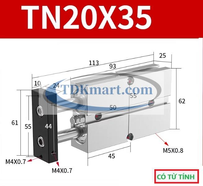 Xi lanh khí nén 2 ty TN20X35-S