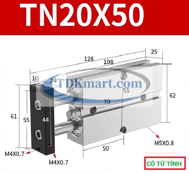 Xi lanh khí nén 2 ty TN20X50-S
