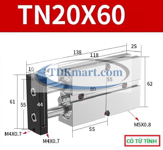 Xi lanh khí nén 2 ty TN20X60-S