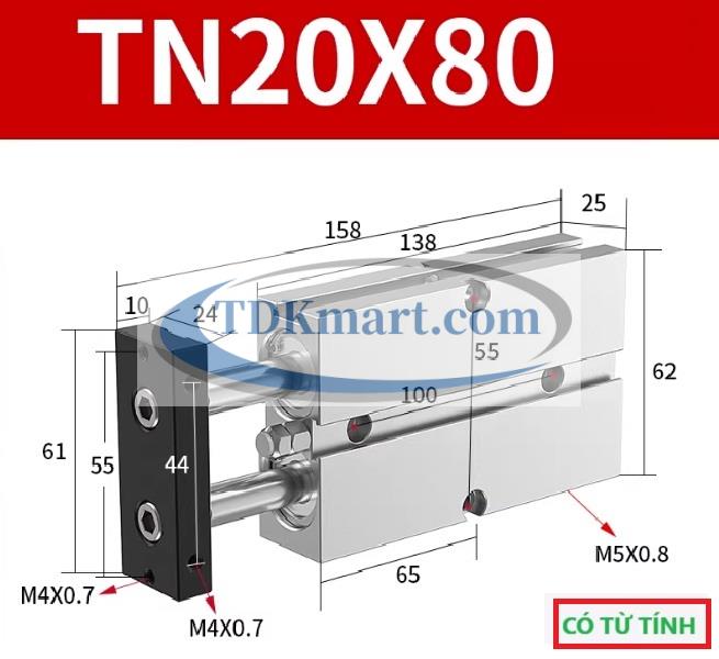 Xi lanh khí nén 2 ty TN20X80-S