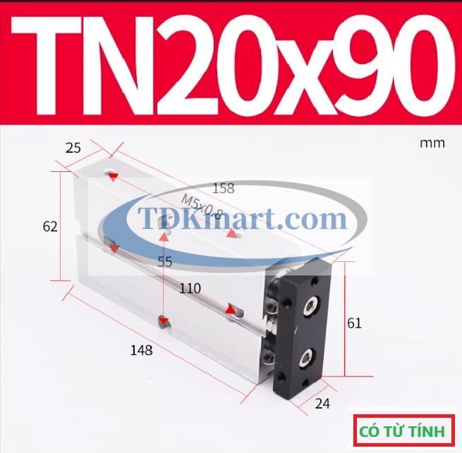 Xi lanh khí nén 2 ty TN20X90-S