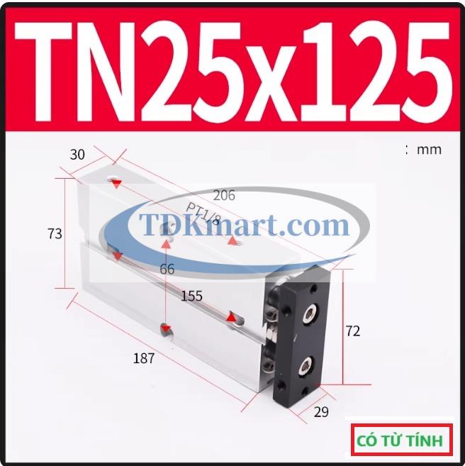 Xi lanh khí nén 2 ty TN25X125-S
