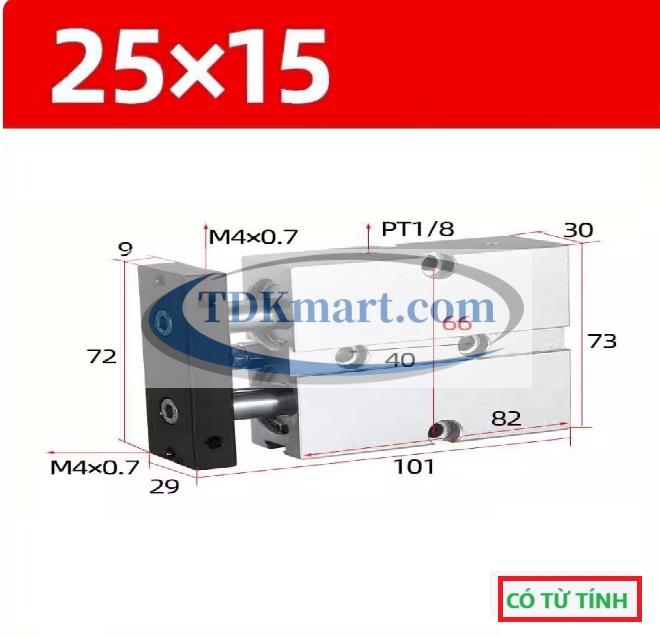 Xi lanh khí nén 2 ty TN25X15-S