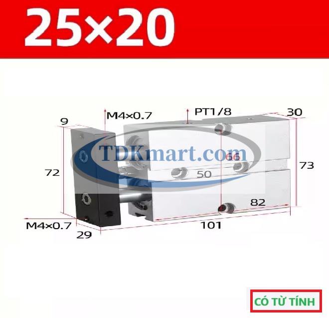 Xi lanh khí nén 2 ty TN25X20-S