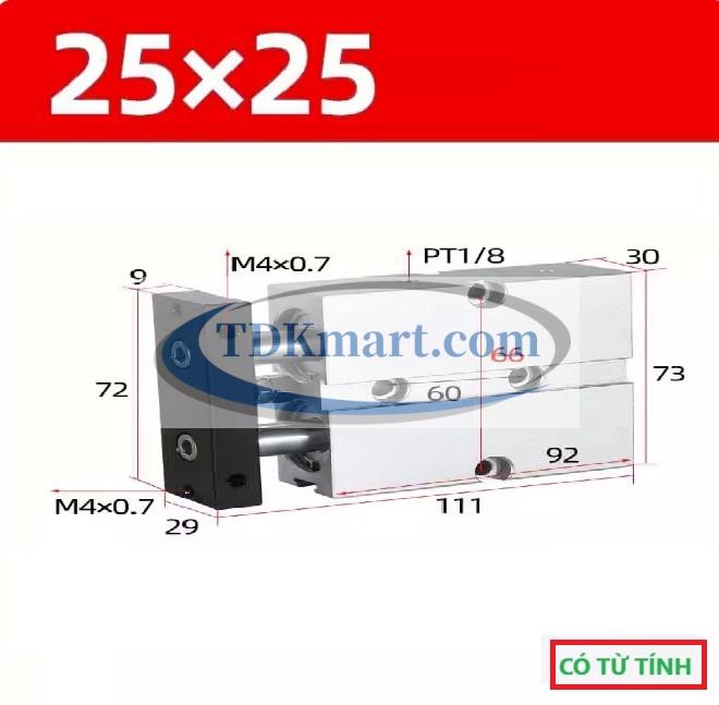 Xi lanh khí nén 2 ty TN25X25-S