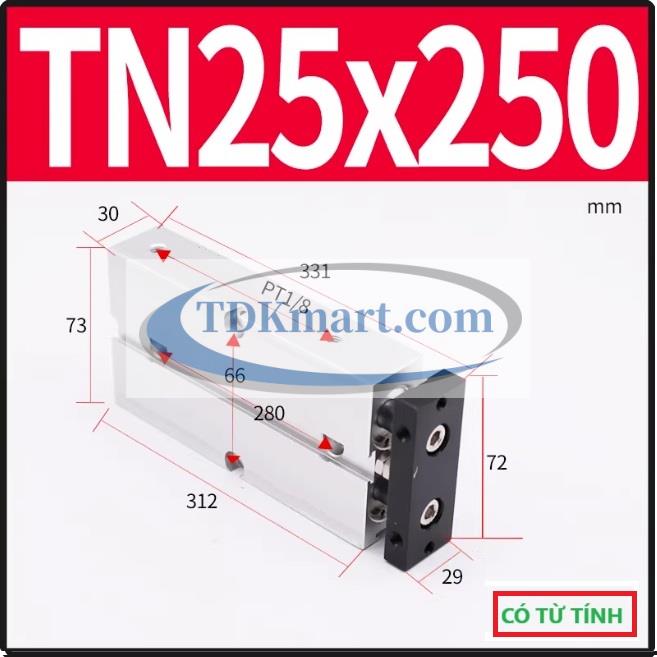 Xi lanh khí nén 2 ty TN25X250-S